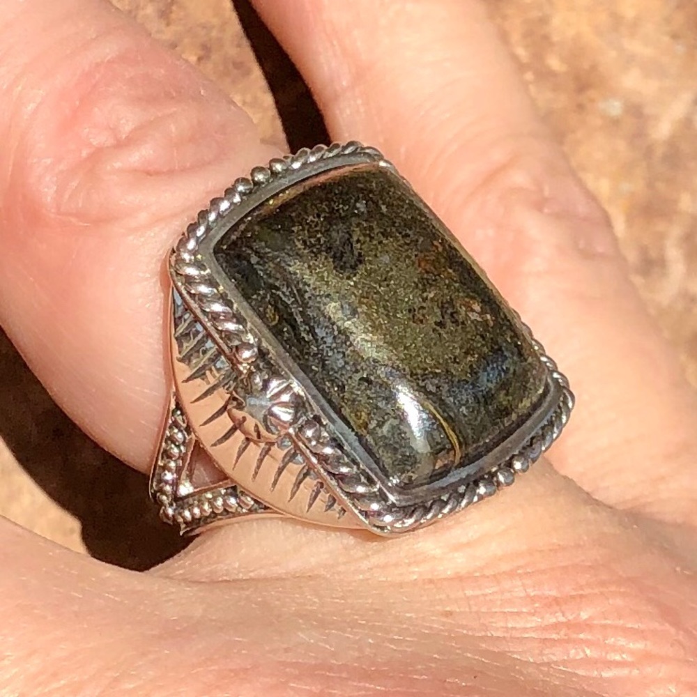 Gem Insider Silver Apache Gold pyrite Ring-SZ 7